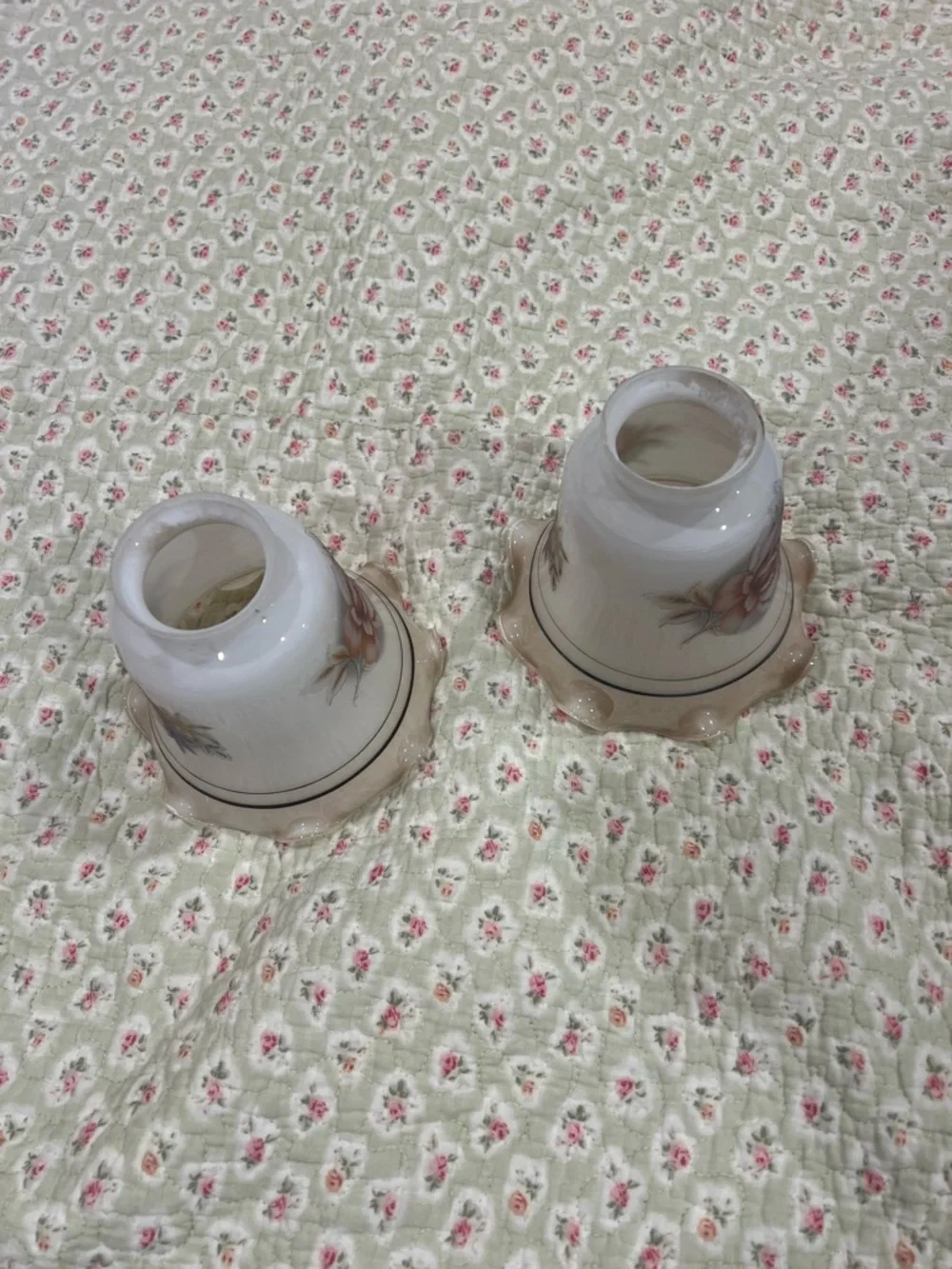 Vintage Glass Lantern Shades in Cream, Pink and Green